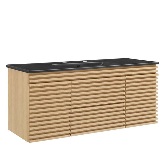Modway - Render 48in Wall-Mount Bathroom Vanity in Oak Black - EEI-5801-OAK-BLK veiw 2