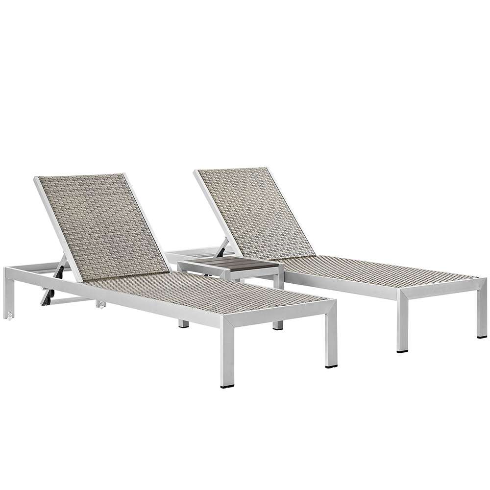 Modway - Shore 3 Piece Outdoor Patio Aluminum Set - EEI-2476-SLV-GRY-SET veiw 1