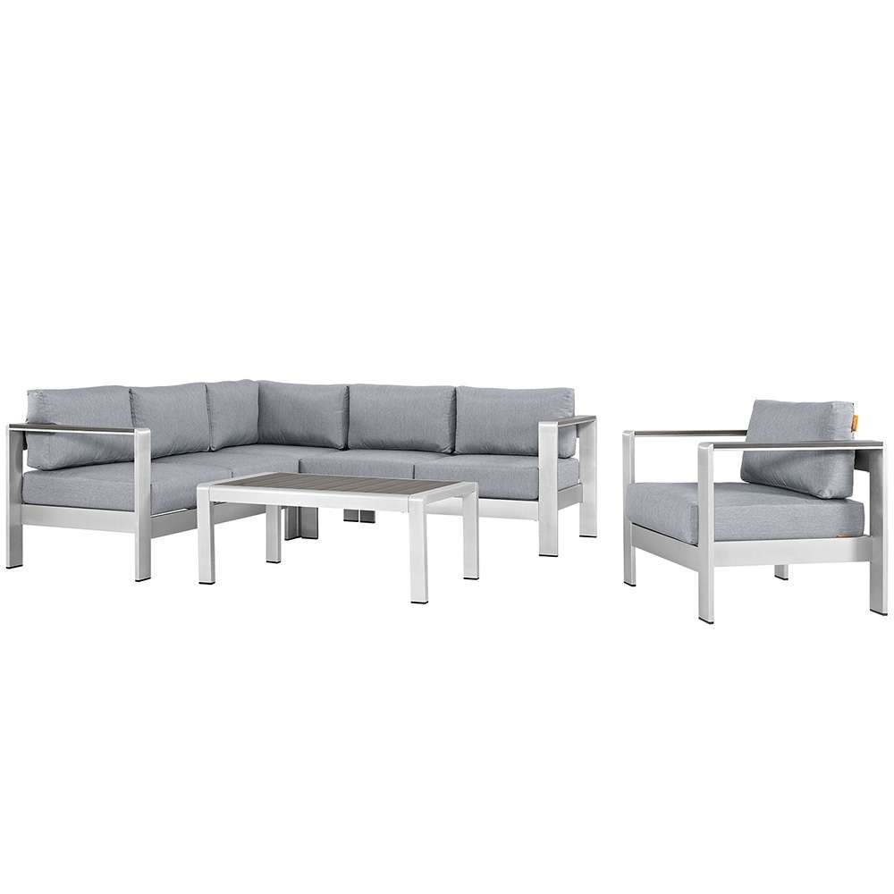 Modway - Shore 5 Piece Outdoor Patio Aluminum Sectional Sofa Set - EEI-2560-SLV-GRY veiw 1