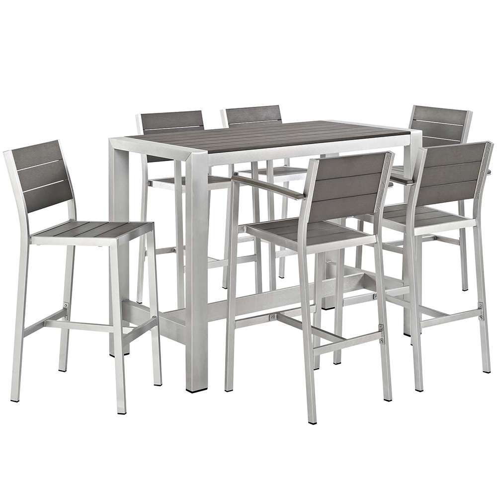 Modway - Shore 7 Piece Outdoor Patio Aluminum Dining Set - EEI-2587-SLV-GRY-SET veiw 1