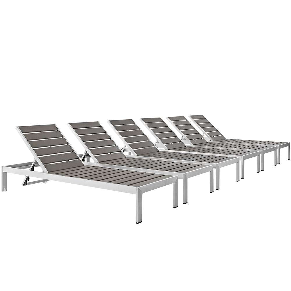 Modway - Shore Chaise Outdoor Patio Aluminum (Set of 6) - EEI-2469-SLV-GRY-SET veiw 1