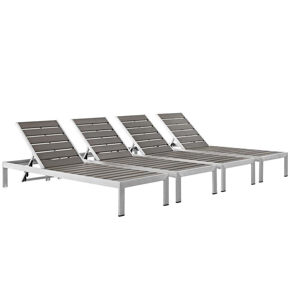 Modway - Shore Chaise Outdoor Patio Aluminum (Set of 4) - EEI-2468-SLV-GRY-SET veiw 1