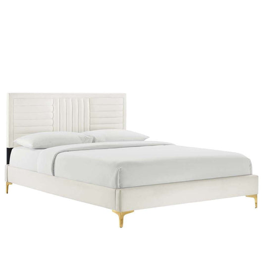 Modway - Sofia Channel Tufted Performance Velvet Full Platform Bed - MOD-6995-WHI veiw 2