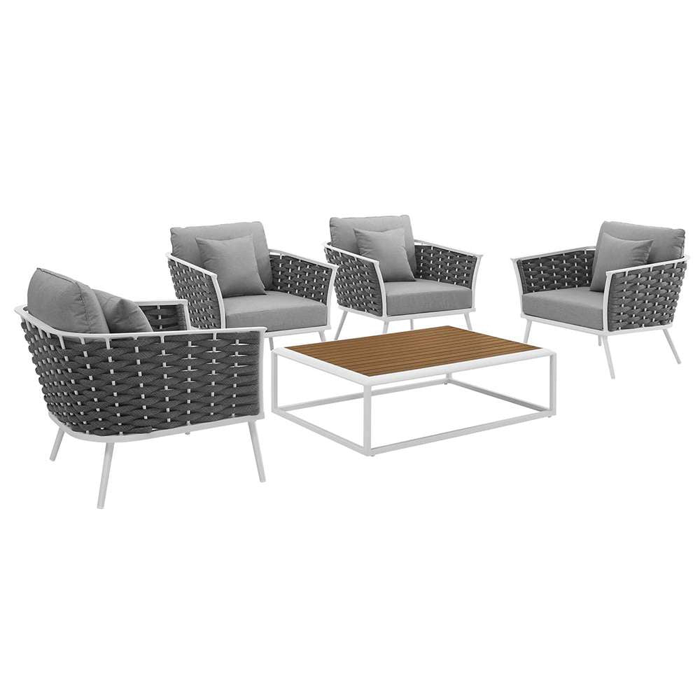 Modway - Stance 5 Piece Outdoor Patio Aluminum Sectional Sofa Set - EEI-3321-WHI-GRY-SET veiw 1