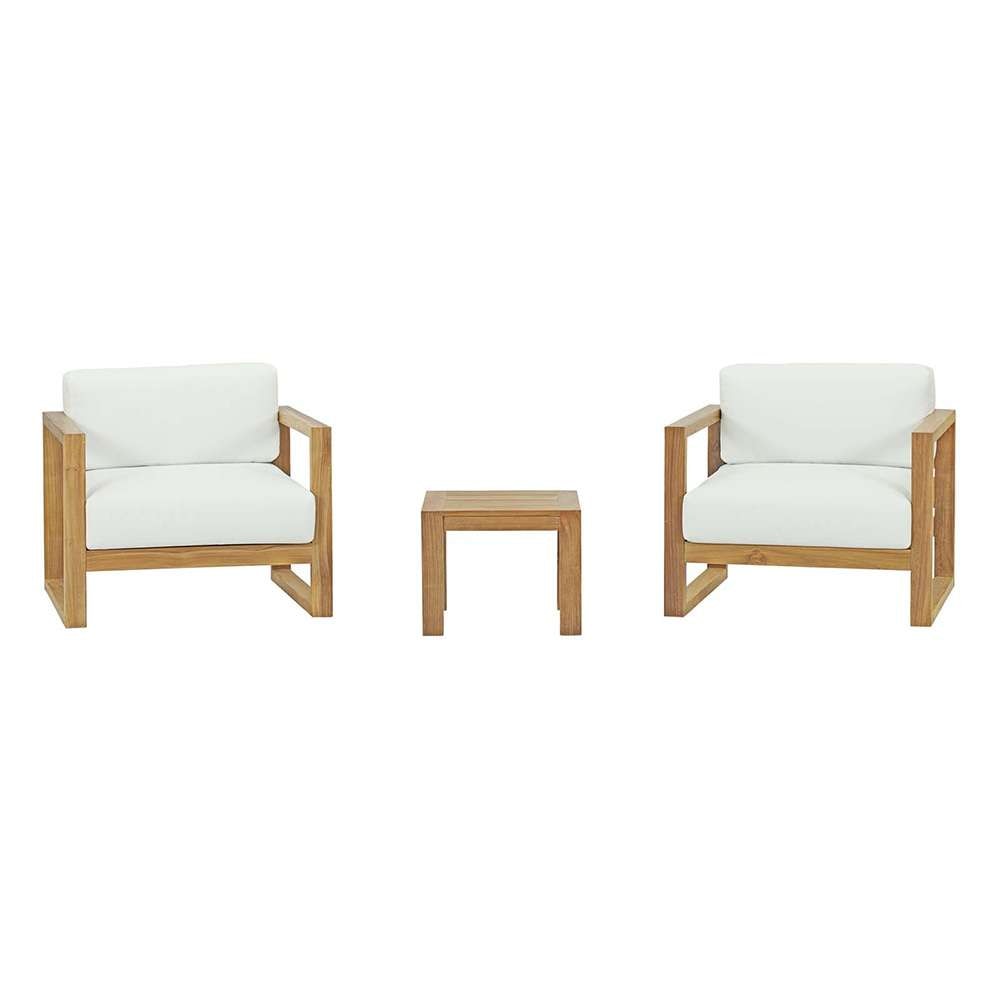 Modway - Upland 3 Piece Outdoor Patio Teak Set - EEI-3119-NAT-WHI-SET veiw 1