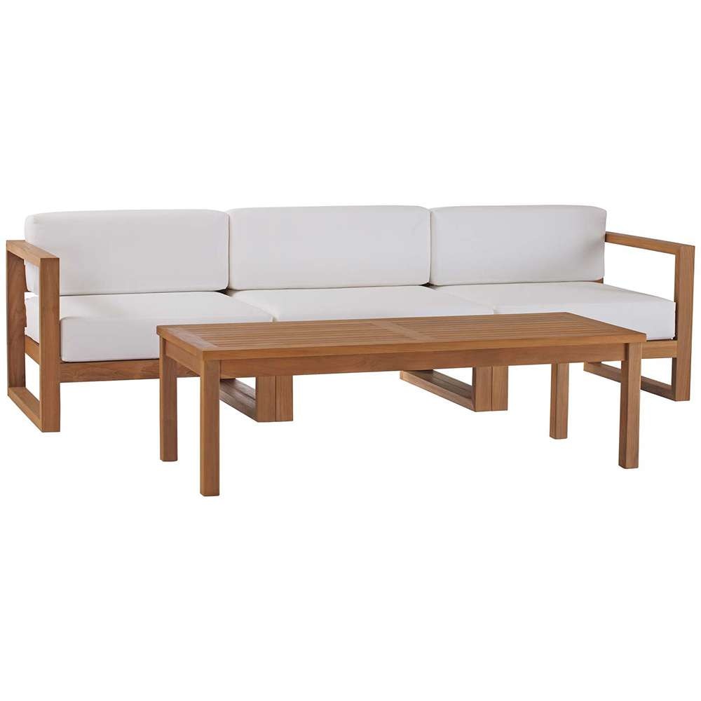Modway - Upland Outdoor Patio Teak Wood 4-Piece Furniture Set - EEI-4257-NAT-WHI-SET veiw 1