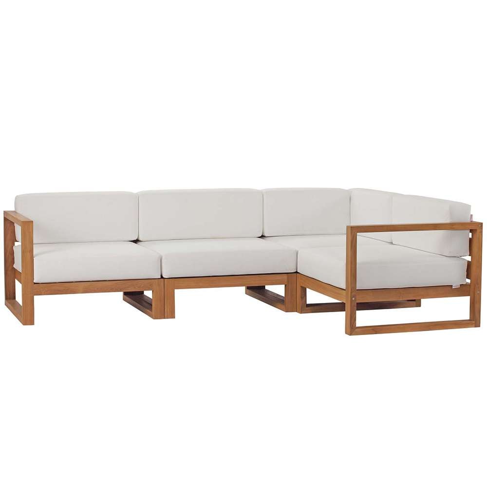 Modway - Upland Outdoor Patio Teak Wood 4-Piece Sectional Sofa Set - EEI-4253-NAT-WHI-SET veiw 1