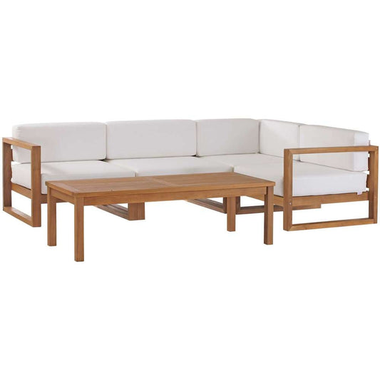 Modway - Upland Outdoor Patio Teak Wood 5-Piece Sectional Sofa Set - EEI-4619-NAT-WHI-SET veiw 2