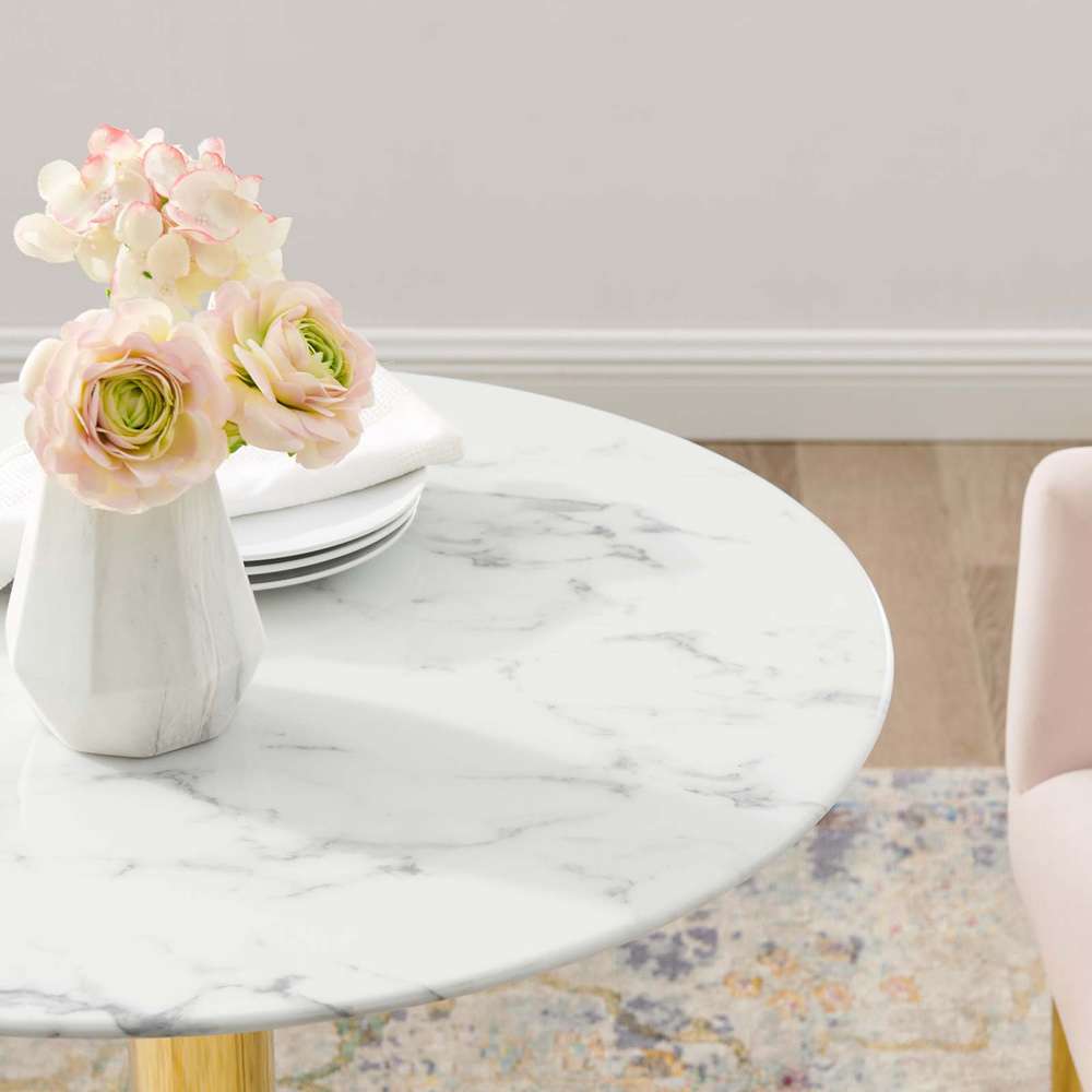 Modway - Verne 28in Artificial Marble Dining Table - EEI-4548-GLD-WHI veiw 5
