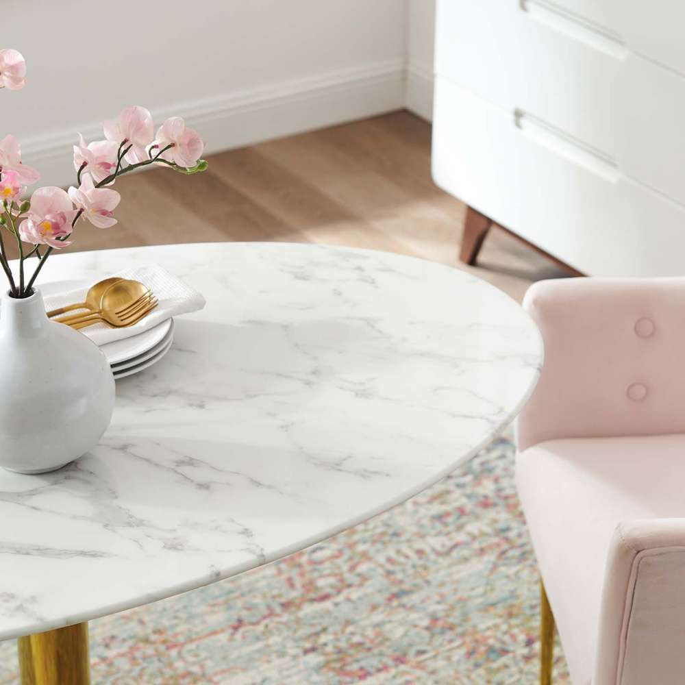 Modway - Verne 48in Oval Artificial Marble Dining Table - EEI-4752-GLD-WHI veiw 5