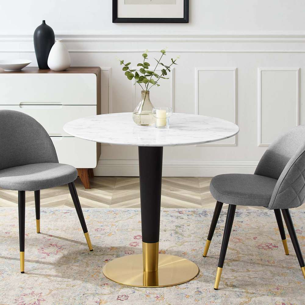 Modway - Zinque 36in Artificial Marble Dining Table - EEI-5122-GLD-WHI veiw 5