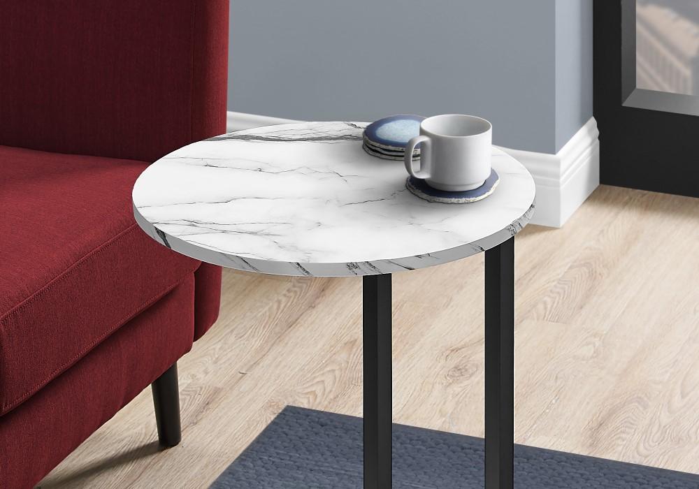 Monarch Specialties - Accent Table, Side, Round, End, Nightstand, Lamp, Living Room, Bedroom, Metal, Laminate, White Marble Look, Black, Contemporary, Modern - I-2210 veiw 3