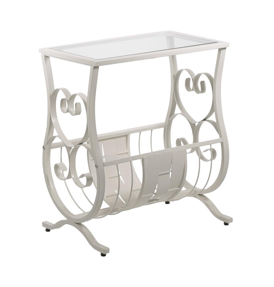 Monarch Specialties - Accent Table, Side, End, Magazine, Nightstand, Narrow, Living Room, Bedroom, Metal, Tempered Glass, White, Clear, Traditional - I-3312 veiw 2