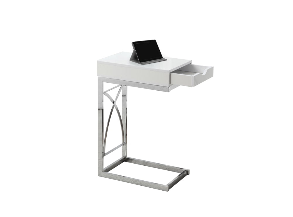 Monarch Specialties - Accent Table, C-Shaped, End, Side, Snack, Storage Drawer, Living Room, Bedroom, Metal, Laminate, Glossy White, Chrome, Contemporary, Modern - I-3170 veiw 2