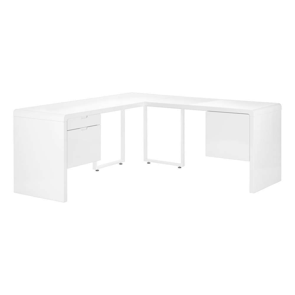 Monarch Specialties - Computer Desk, Home Office, Corner, Left, Right Set-Up, Storage Drawers, 72inL, L Shape, Work, Laptop, Laminate, Metal, Glossy White, Contemporary, Modern - I-7582 veiw 1