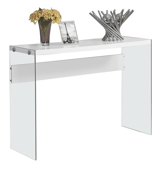 Monarch Specialties - Accent Table, Console, Entryway, Narrow, Sofa, Living Room, Bedroom, Tempered Glass, Laminate, Glossy White, Clear, Contemporary, Modern - I-3288 veiw 2
