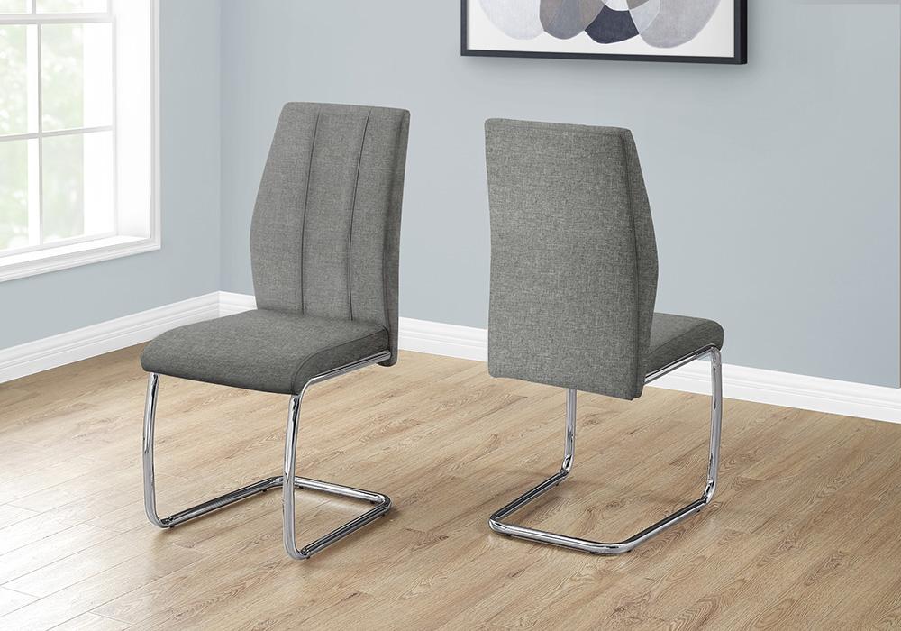 Monarch Specialties - Dining Chair, Set Of 2, 39in Height, Grey Fabric, Chrome Metal, Contemporary, Modern - I 1061 veiw 3
