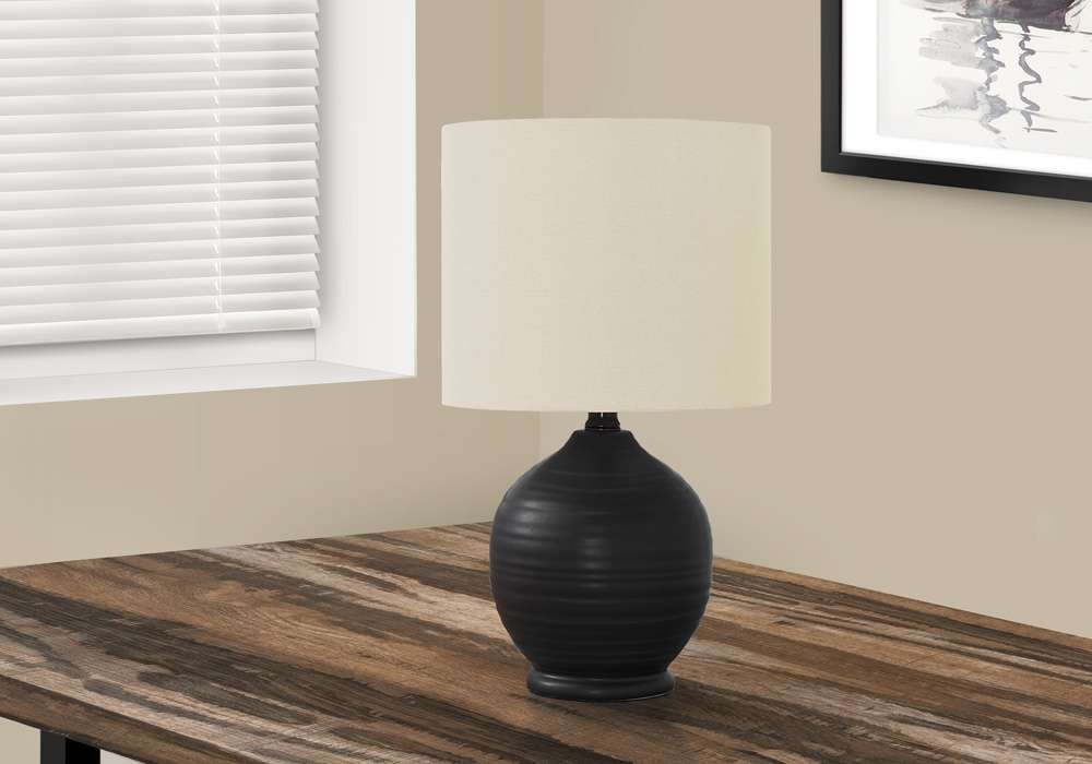 Monarch Specialties - Lighting, 17inH, Table Lamp, Black Ceramic, Ivory / Cream Shade, Transitional - I 9739 veiw 4