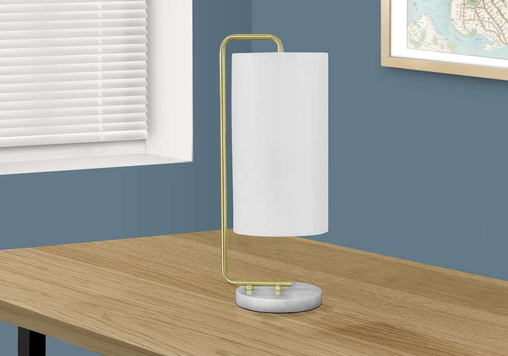 Monarch Specialties - Lighting, 20inH, Table Lamp, White Marble, Ivory / Cream Shade, Contemporary - I 9636 veiw 4