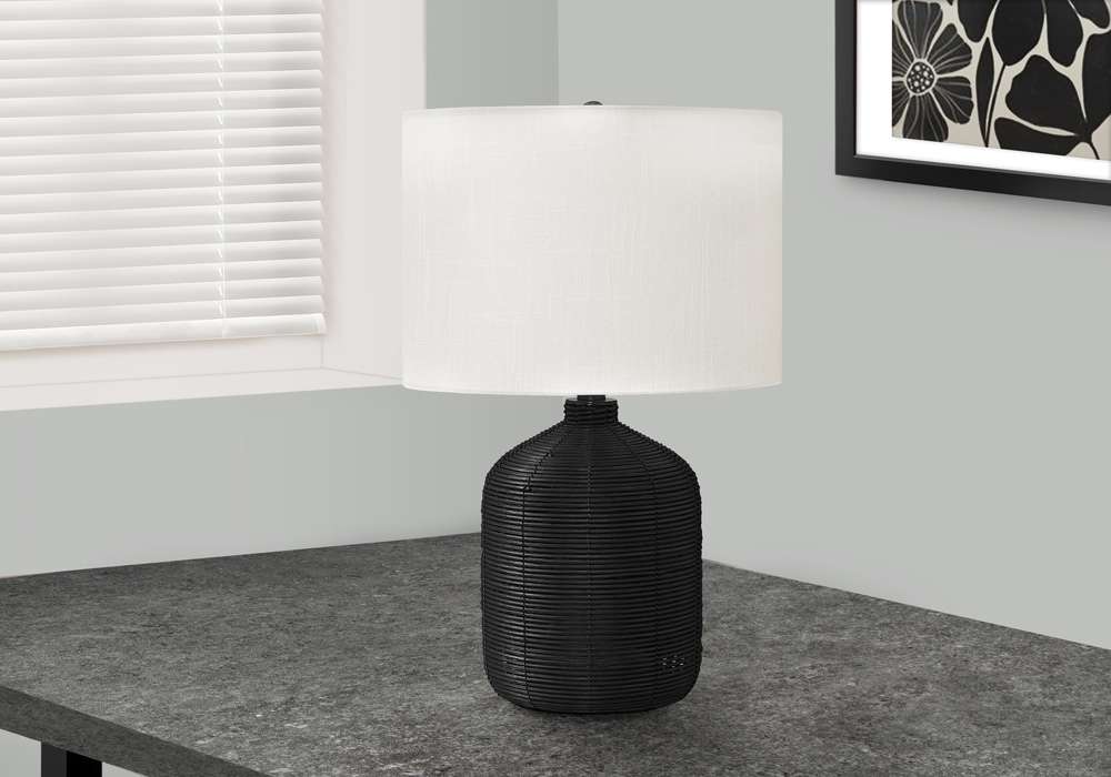 Monarch Specialties - Lighting, 23inH, Table Lamp, Black Rattan, Ivory / Cream Shade, Modern - I 9734 veiw 5
