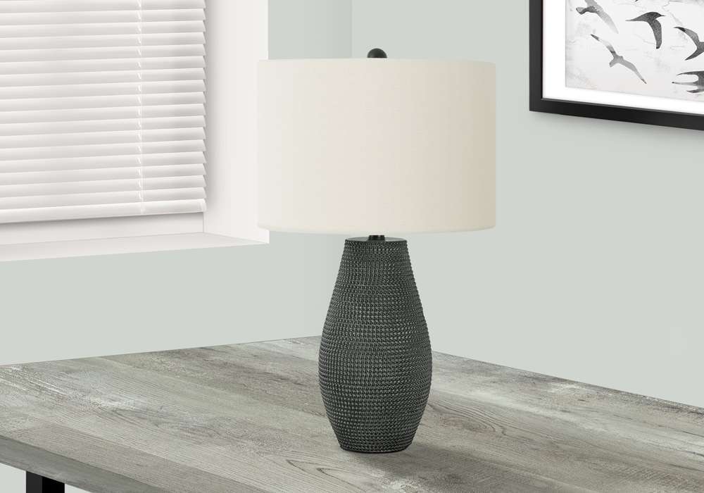 Monarch Specialties - Lighting, 24inH, Table Lamp, Black Resin, Ivory / Cream Shade, Contemporary - I 9655 veiw 5
