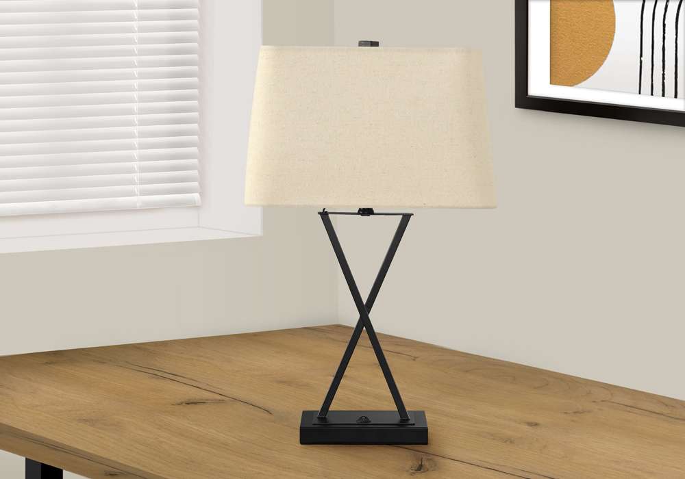 Monarch Specialties - Lighting, 25inH, Table Lamp, Usb Port Included, Black Metal, Beige Shade, Transitional - I 9638 veiw 5