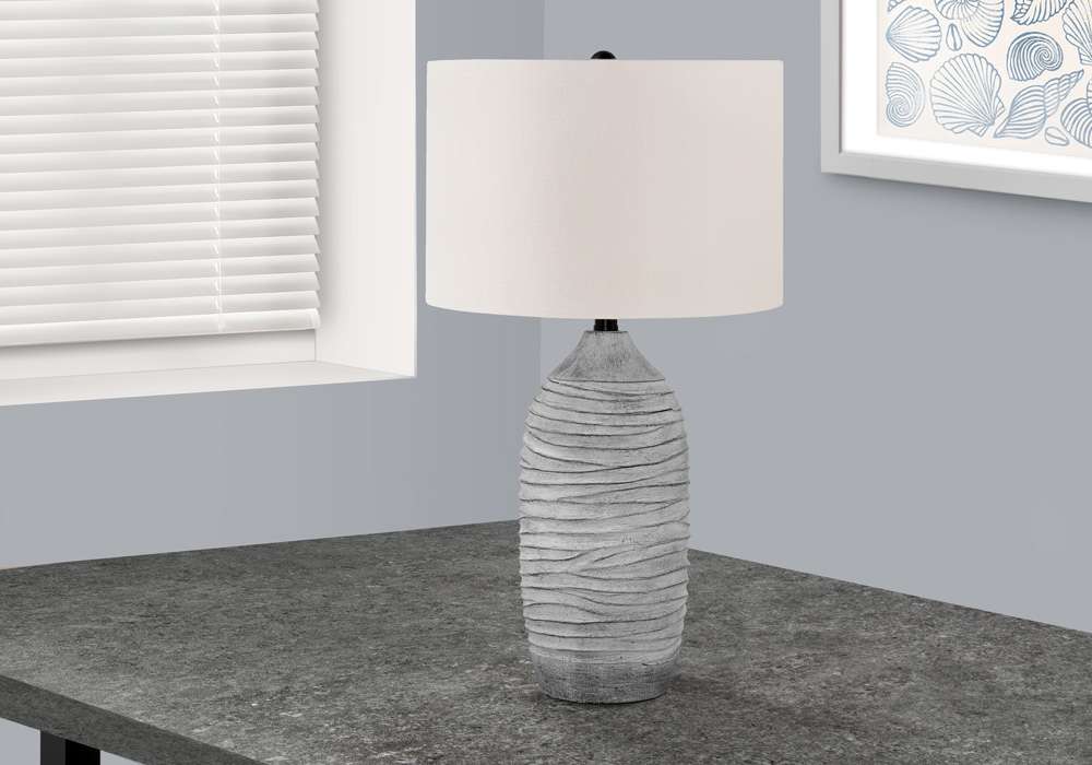 Monarch Specialties - Lighting, 27inH, Table Lamp, Grey Resin, Ivory / Cream Shade, Modern - I 9723 veiw 5