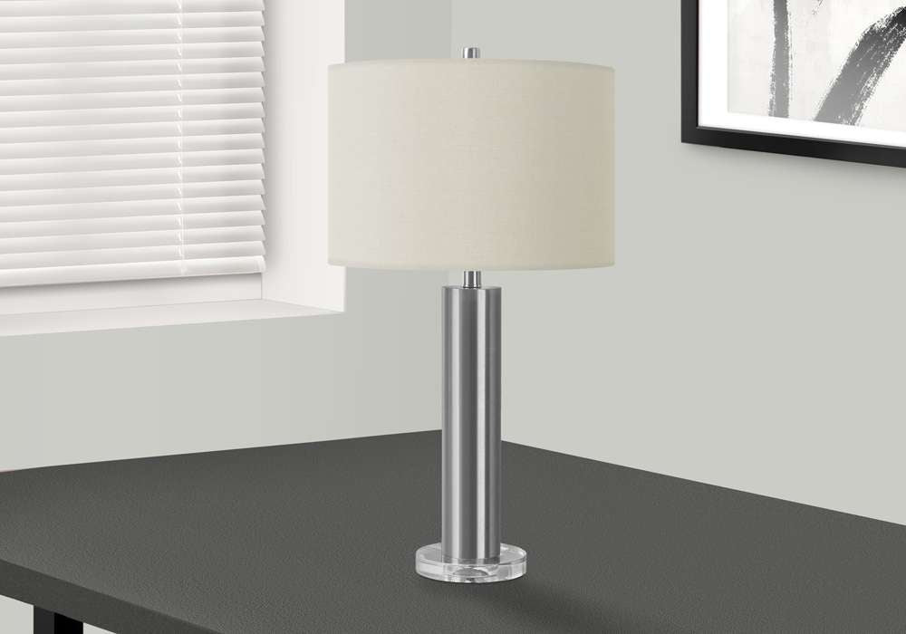 Monarch Specialties - Lighting, 28inH, Table Lamp, Nickel Metal, Ivory / Cream Shade, Contemporary - I 9657 veiw 5