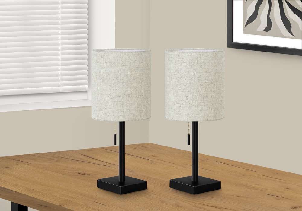Monarch Specialties - Lighting, Set Of 2, 17inH, Table Lamp, Usb Port Included, Black Metal, Beige Shade, Contemporary - I 9650 veiw 5