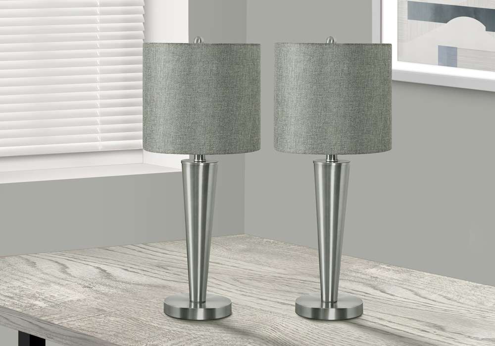 Monarch Specialties - Lighting, Set Of 2, 24inH, Table Lamp, Usb Port Included, Nickel Metal, Grey Shade, Contemporary - I 9642 veiw 5