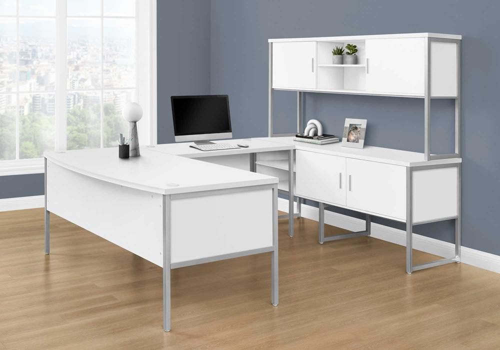 Monarch Specialties - Office Hutch, 72inL, Work White Laminate, Silver Metal, Contemporary, Modern - I 7728 veiw 4