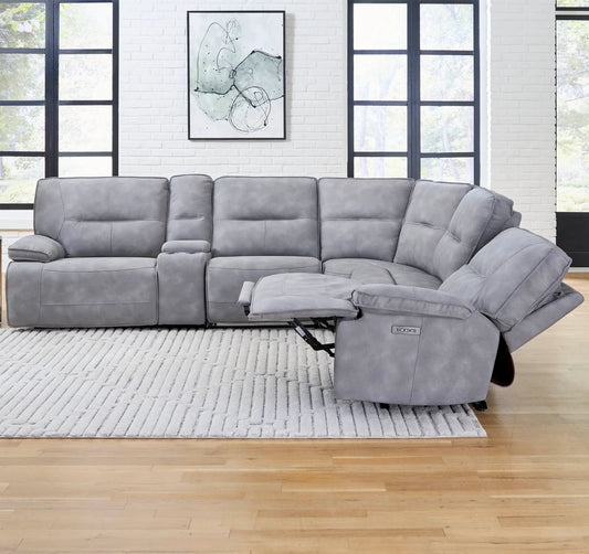 Parker House - Gladiator - Sky 6 Piece Modular Power Reclining Sectional with Power Headrests and Entertainment Console with USB Pop-up - MGLA-PACKA(H)-SKY view 2