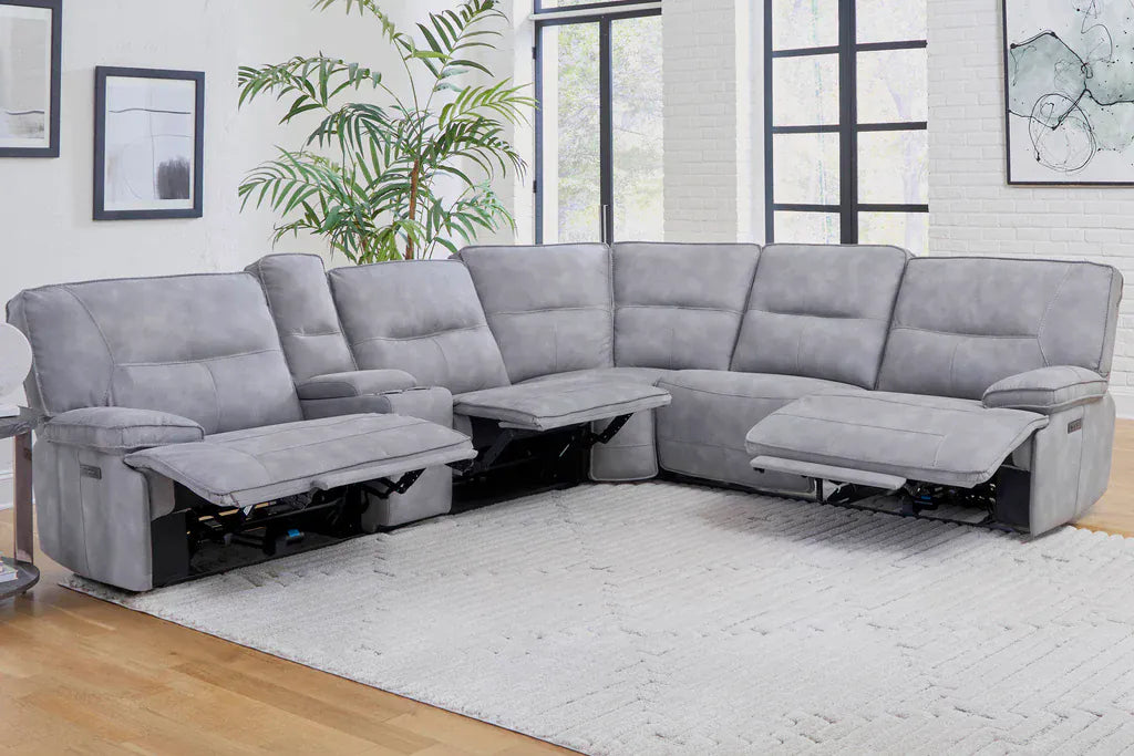 Parker House - Gladiator - Sky 6 Piece Modular Power Reclining Sectional with Power Headrests and Entertainment Console with USB Pop-up - MGLA-PACKA(H)-SKY view 6
