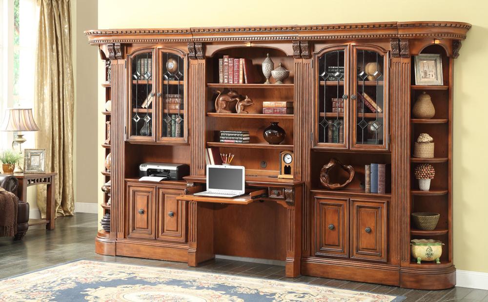 Parker House - Huntington 6PC Large Glass Bookcase Library Wall Set in Antique Vintage Pecan veiw 1