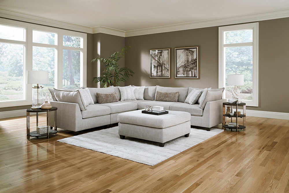 Peak Living - 630 Pacino Nickel Modular Sectional w/ Ottoman in Light Grey - 63024-2157_63024-2157_63024-2157_63011-2157_63011-2157_63005-2157 view 1