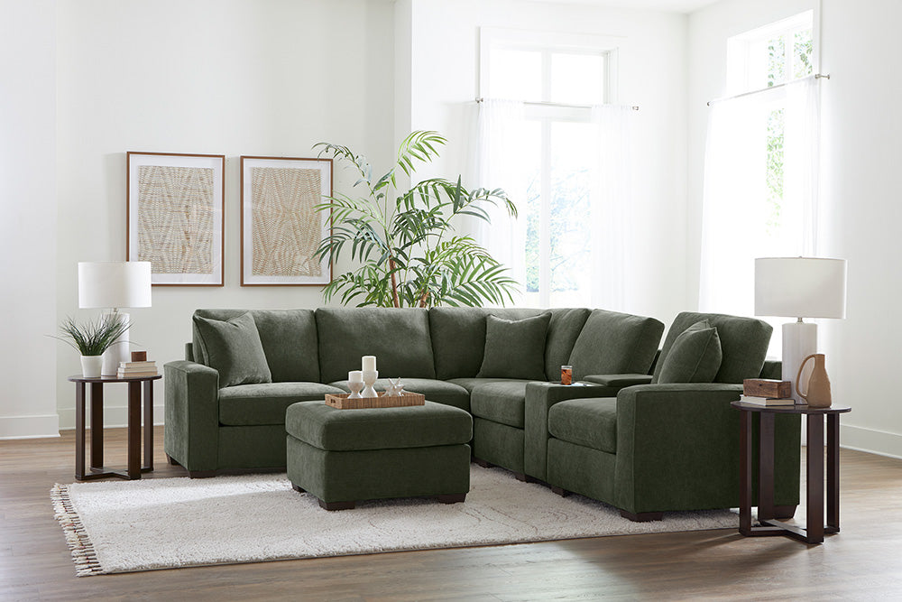 Peak Living - 730 Cardiff Forest Sectional w/ Console in Green - 73076-4703_73077-4703_73011-4703_73011-4703_73024-4703_73005-4703_73018-4703 view 1