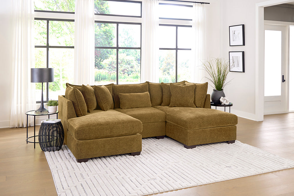 Peak Living - 850 Dino Amber Double Chaise Sectional w/ 1 Armless in Amber - 85013-4354_85012-4354_85011-4354 view 1