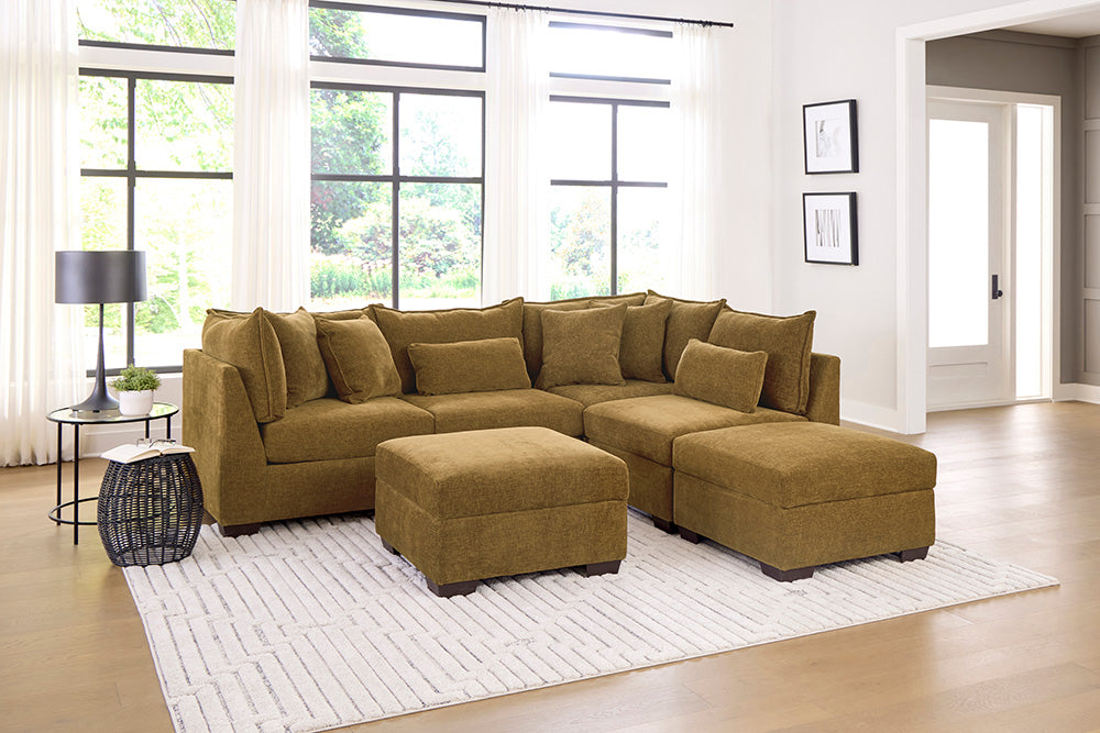 Peak Living - 850 Dino Amber Sectional w/ Ottoman Chaise in Amber - 85024-4354_85024-4354_85011-4354_85011-4354_85006-4354_85006-4354 view 1