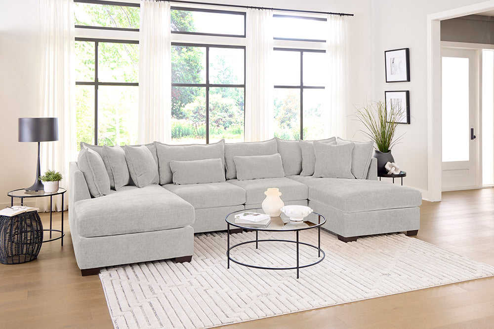 Peak Living - 850 Dino Ivory Double Chaise Sectional w/ 2 Armless in Ivory - 85013-4353_85012-4353_85011-4353_85011-4353 view 1