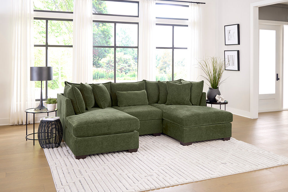 Peak Living - 850 Dino Olive Double Chaise Sectional w/ 1 Armless in Green - 85013-4352_85012-4352_85011-4352 view 1