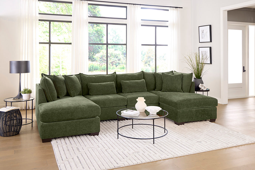Peak Living - 850 Dino Olive Double Chaise Sectional w/ 2 Armless in Green - 85013-4352_85012-4352_85011-4352_85011-4352 view 1