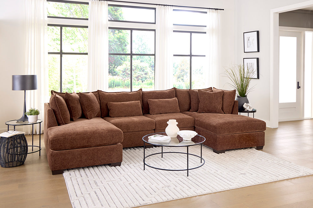 Peak Living - 850 Dino Rust Double Chaise Sectional w/ 2 Armless in Rust - 85013-4351_85012-4351_85011-4351_85011-4351 view 1