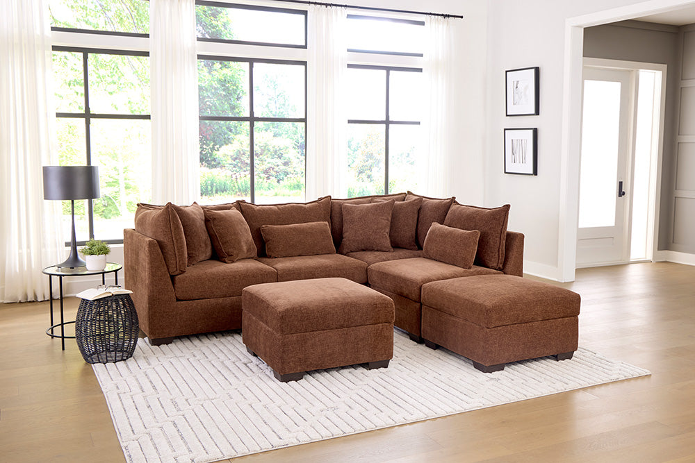 Peak Living - 850 Dino Rust Sectional w/ Ottoman Chaise in Rust - 85024-4351_85024-4351_85011-4351_85011-4351_85006-4351_85006-4351 view 1