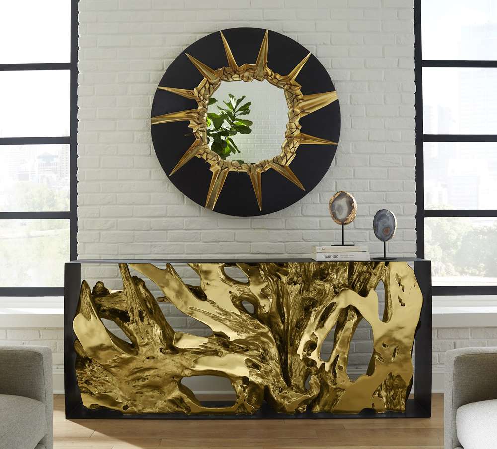 Phillips Collection - Circular Cracked Mirror, Black & Gold - PH104346 veiw 6