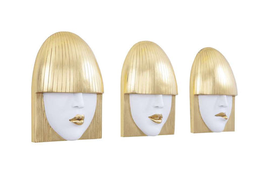 Phillips Collection - Fashion Faces Wall Art, Small, White and Gold Leaf (Set of 3) - PH101929 veiw 2