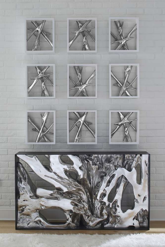 Phillips Collection - Framed Branches Wall Tile, White, Silver Leaf - PH63690 veiw 4