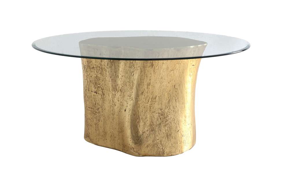 Phillips Collection - Log Dining Table, 60in Glass Top, Gold Leaf - PH57269 veiw 1