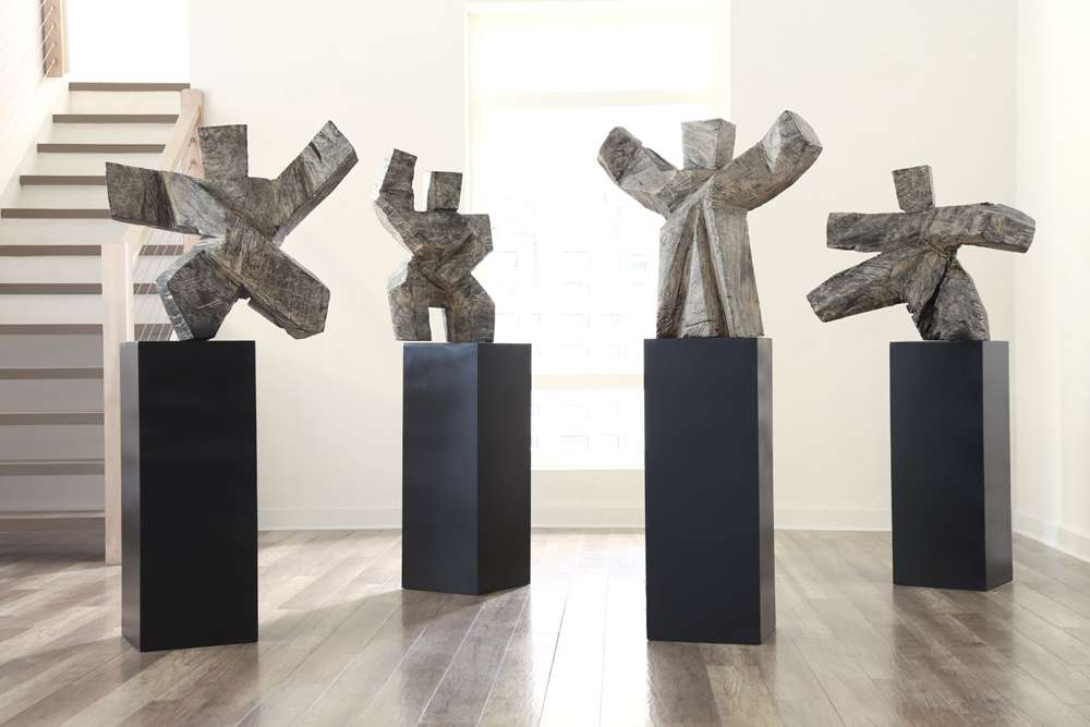 Phillips Collection - Tai Chi Arm Up Sculpture on Pedestal, Gray Stone Finish, Black - TH94536 veiw 3