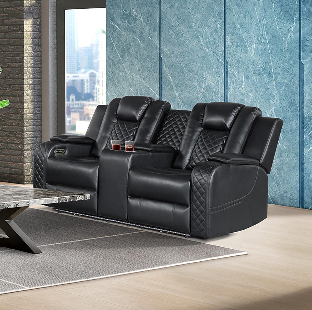 Picket House Furnishings - Amias Power Motion Loveseat with Power Headrest, Console and LED in Pebble Black - U-8900-8206-285PP veiw 3