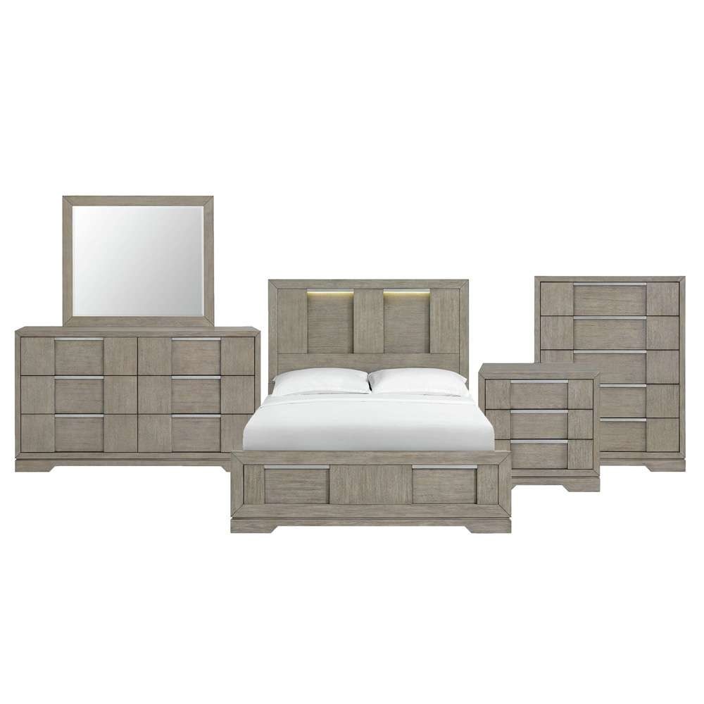 Picket House Furnishings - Argo Queen Panel 5PC Bedroom Set with LED in Grey - B-9770-3-QBL-5PC veiw 1